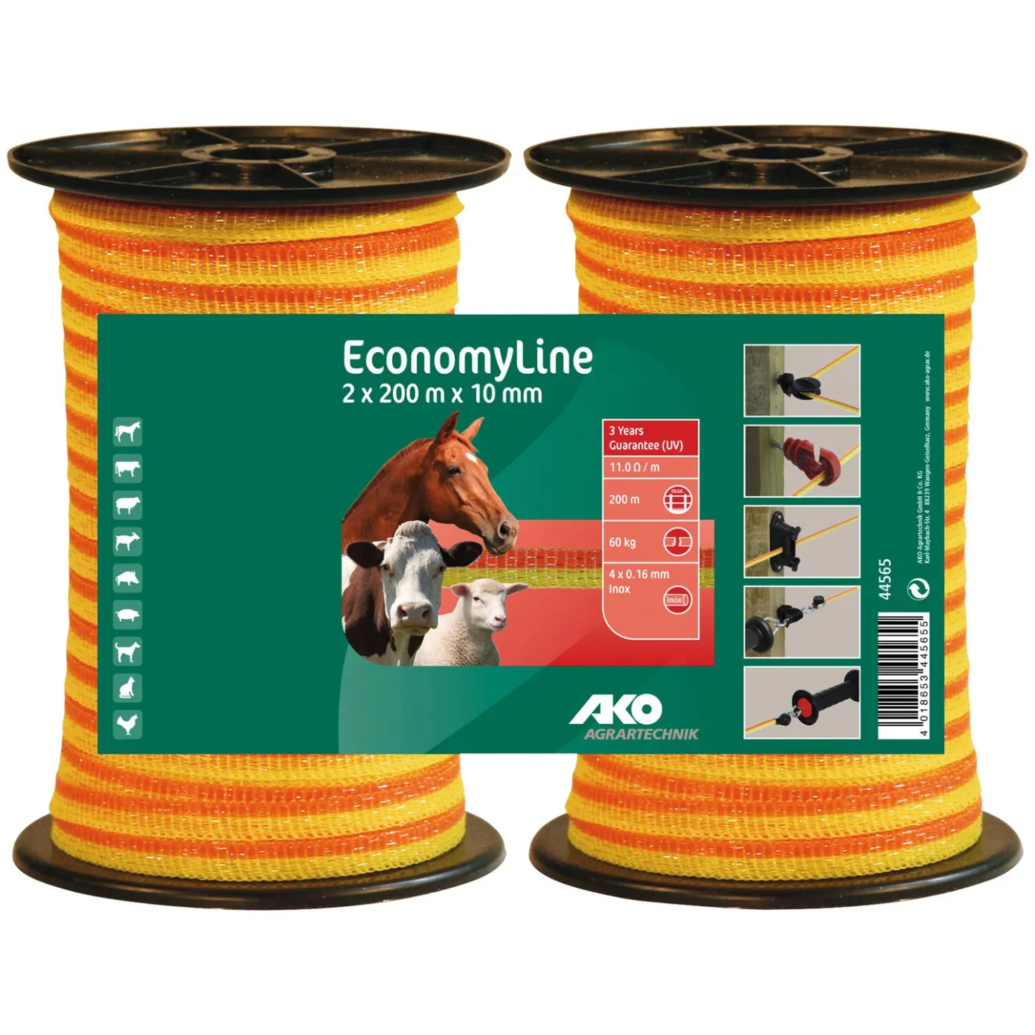 AKO Elektroband- Doppelpack 2er-Set mit je 200 Meter (10 mm)
